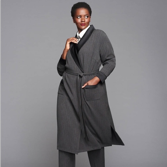 Lane Bryant x Glamour Pinstripe Robe Duster - Picture 1 of 5